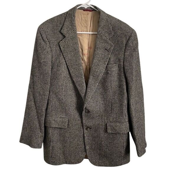 Vtg Jos A Bank Mens Camel Hair Blazer 40S Black Houndstooth Heritage Classic